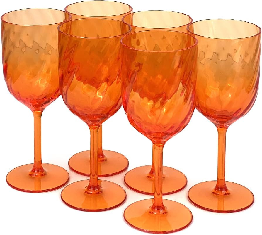 Yalin Set of 6 Unbreakable 15 oz Acrylic Plastic Wine and Water Tumbler Stackable Goblets. (Orang... | Amazon (US)