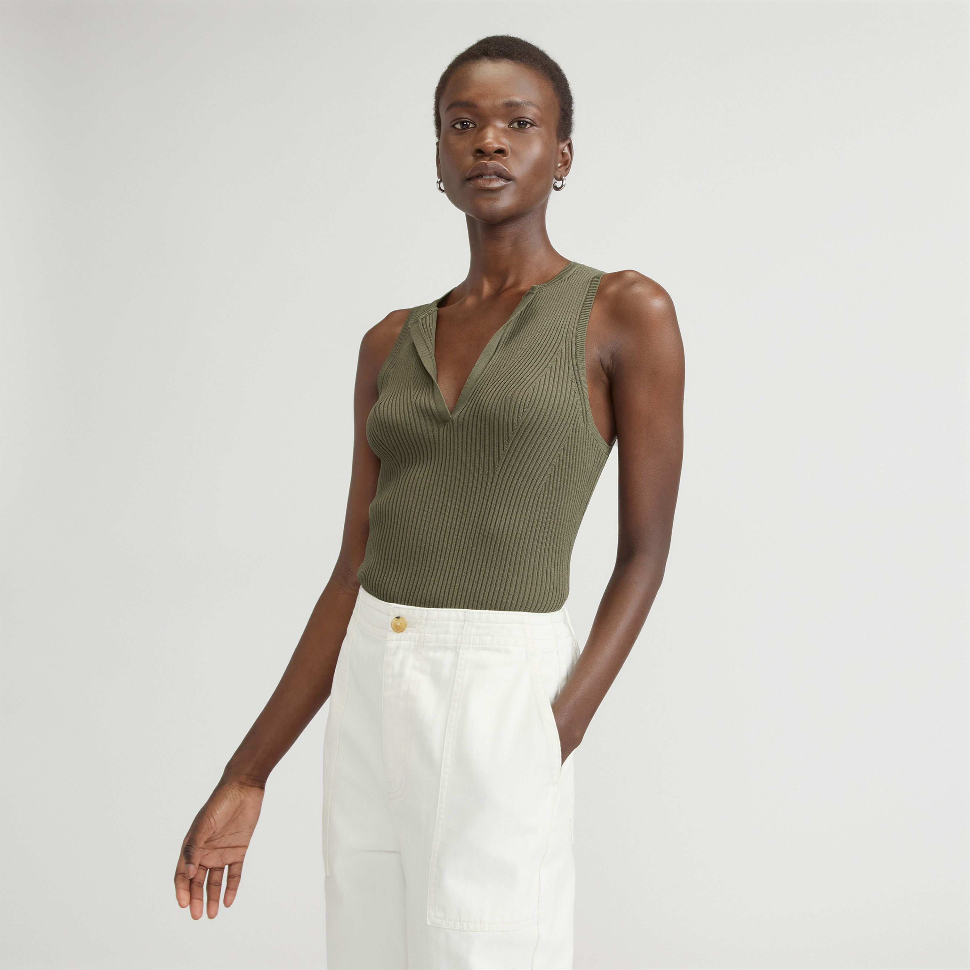 Women's Ribbed Cutaway Tank by Everlane in Olive, Size XXS | Everlane