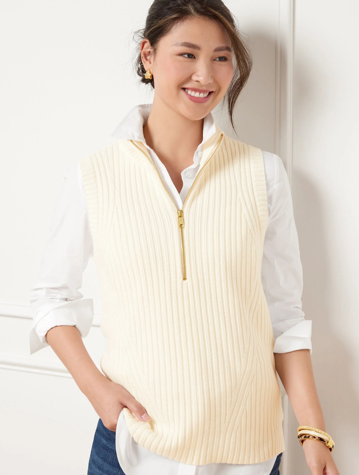 Ribbed Half-Zip Sweater Vest | Talbots