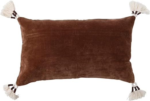 Creative Co-Op Cotton Velvet Tassels, Brown Lumbar Pillow | Amazon (US)