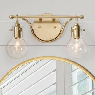 LNC Modern Gold Vanity Light 14 in. 2-Light Globe Bathroom Wall Sconce Industrial Brass Wall Light w | The Home Depot