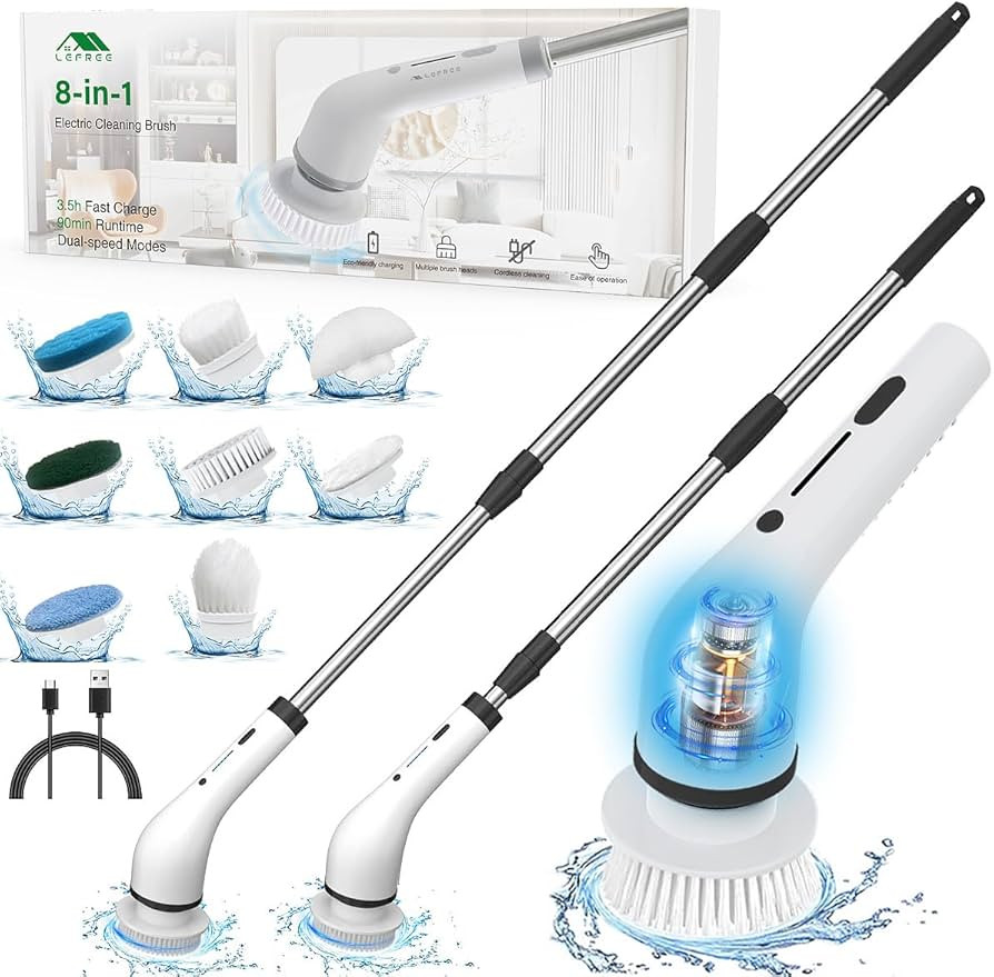 Lefree Electric Spin Scrubber, Cordless, 2 Speeds, Black, Plastic, w/ 8 Replaceable Brush Heads, ... | Amazon (US)