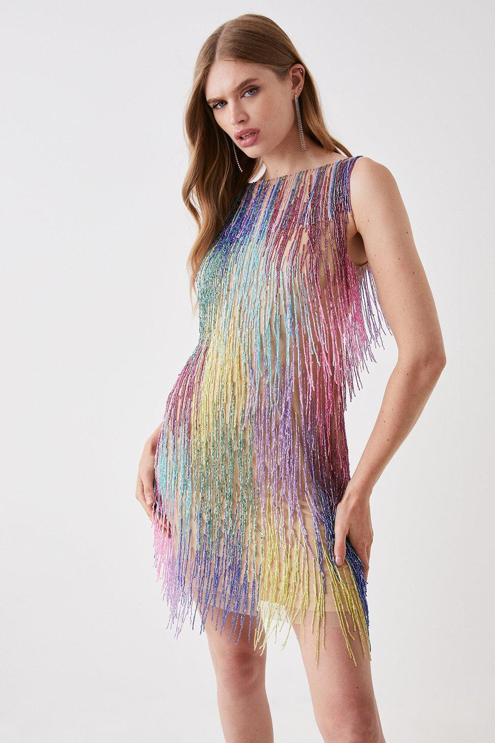 Dresses | Mini Rainbow Embellished Fringe Dress | Coast | Coast UK & IE