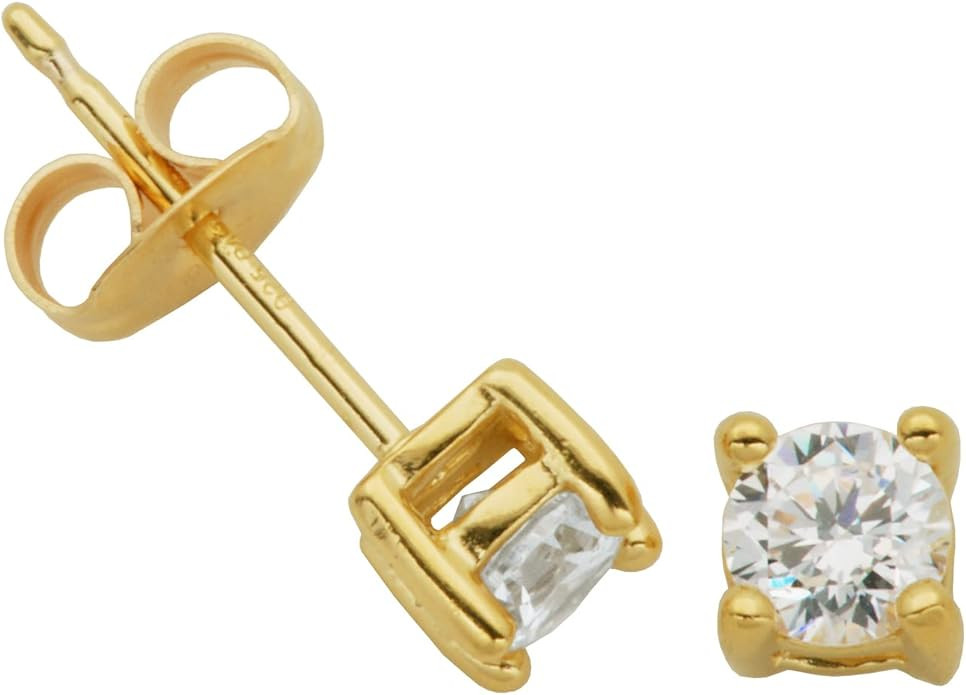 Amazon Essentials Plated Sterling Silver Cubic Zirconia Stud Earrings (Round & Princess) | Amazon (US)