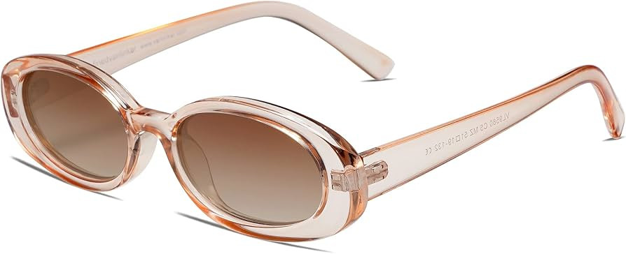 VANLINKER 90s Polarized Small Trendy Skinny Retro Oval Sunglasses Women Tinted Glasses Light Brow... | Amazon (US)