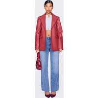 Cherry Red Textured Faux Leather Blazer | PrettyLittleThing US