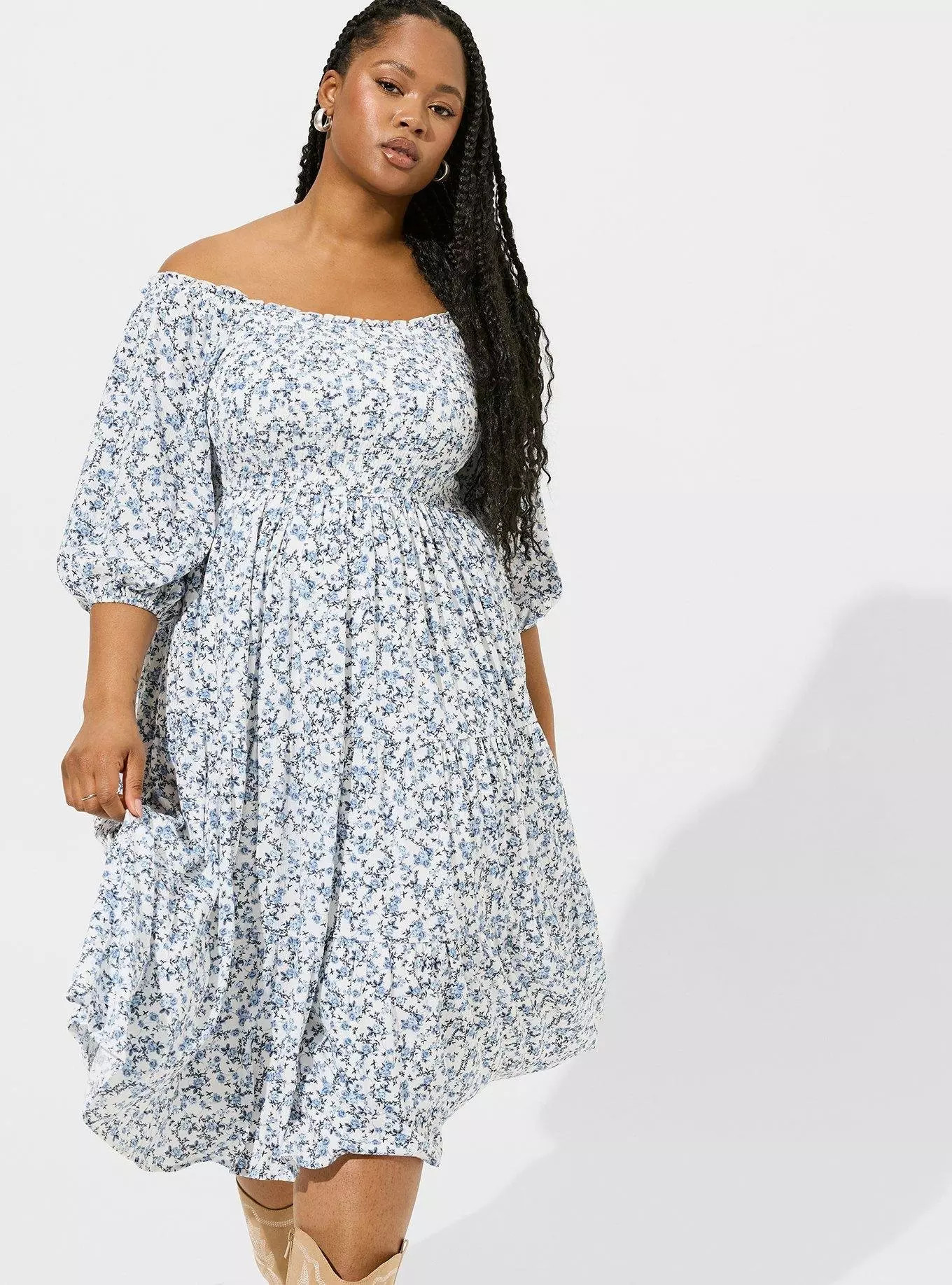 Midi Washable Gauze Off The Shoulder Dress | Torrid (US & Canada)