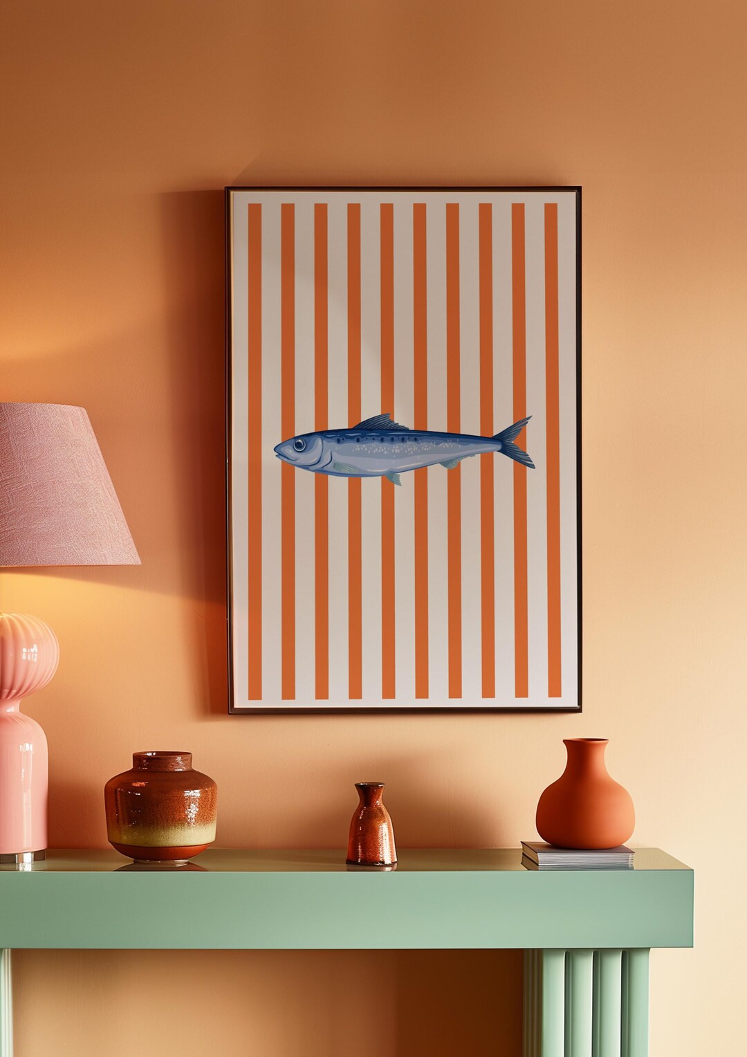 Preppy Sardine Poster Fish Still Life Wall Art Sardines Art Print Orange Stripes Modern Fish Art ... | Etsy (US)
