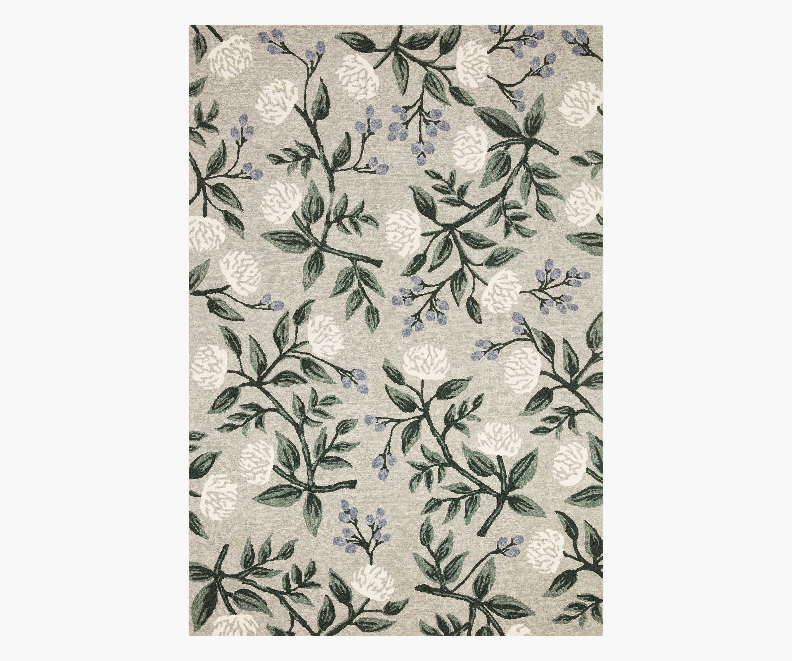 Peonies Grey Wool-Hooked Rug | Rifle Paper Co.