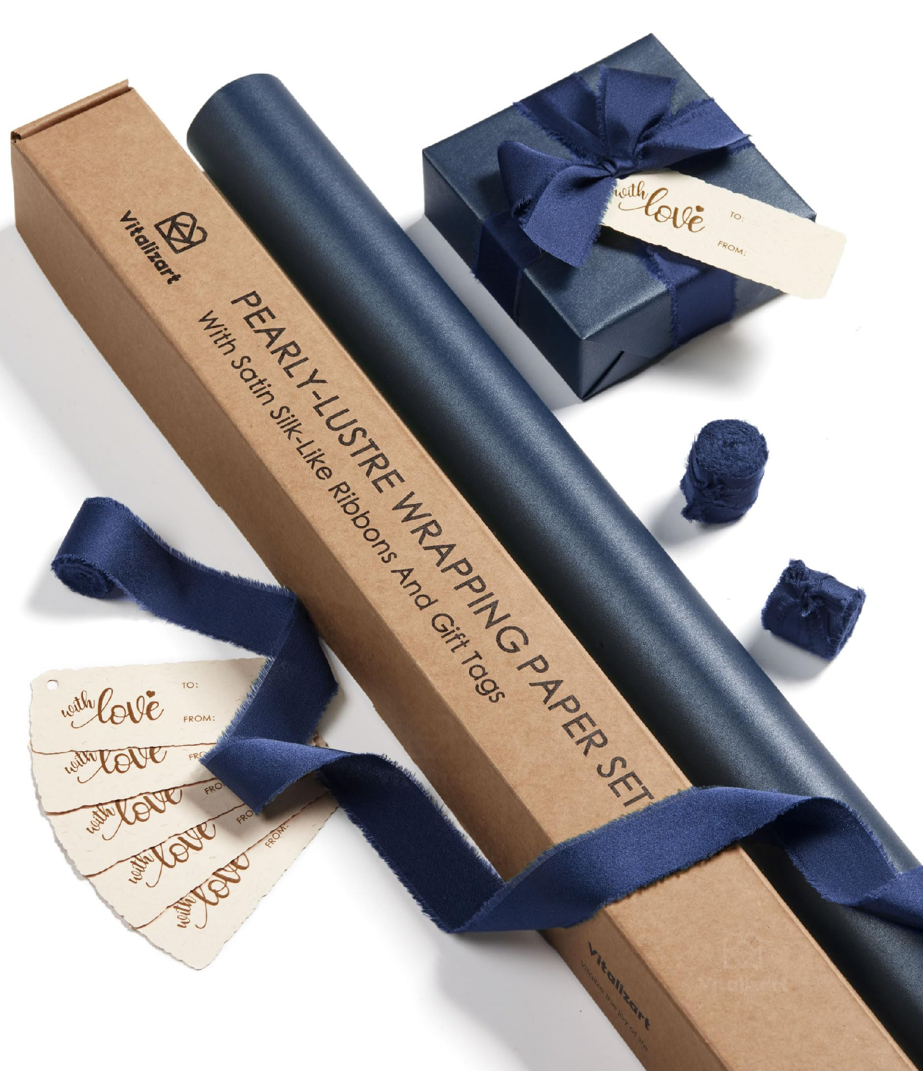 Vitalizart Blue Wrapping Paper Set 30" Pearly-Lustre With Silk Like Satin Ribbon & Gift Tags Recy... | Amazon (US)