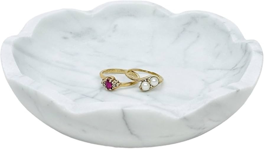 Hapton House Scalloped Natural Marble Bowl - Handcrafted - Jewelry Dish - Jewelry Holder - Jewelr... | Amazon (US)