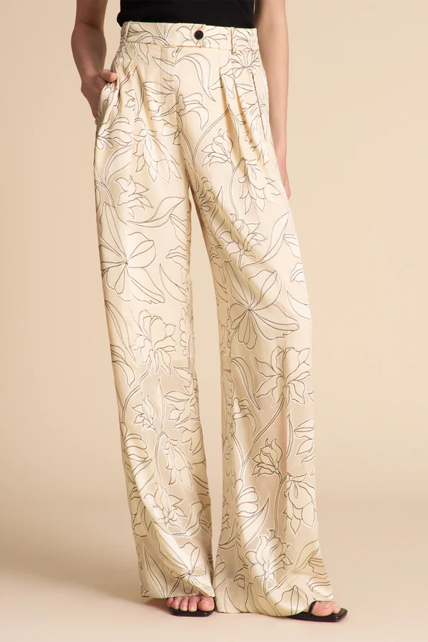 Bia Pleated Trouser - Printed Burnout :: Black/Ivory | MM LaFleur