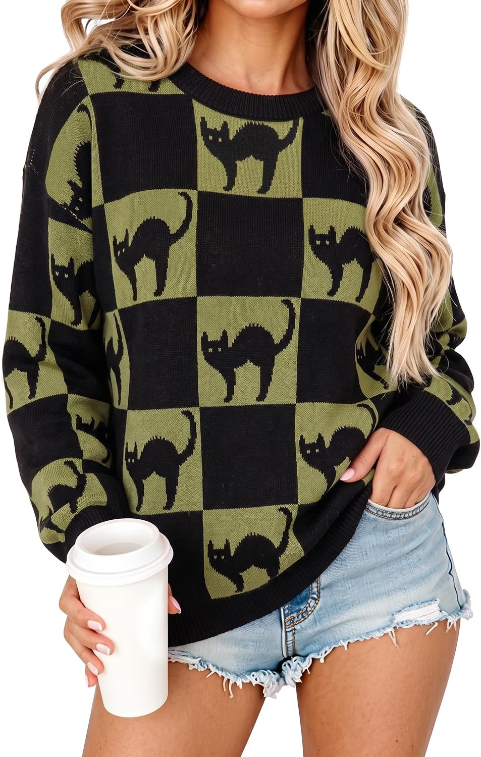 Halloween Sweaters for Women Ugly Halloween Black Cat Knit Pullover Tops | Amazon (US)