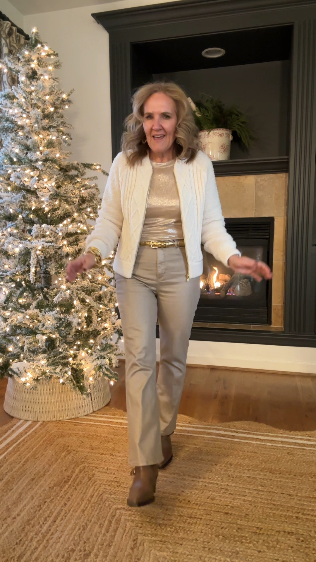 Neutrals for all winter long. 

Wearing a medium in top and sweater 
Gold jeans with a very subtle shimmer size 29 tts but not as roomy as some loft jeans 

Extra 20% off Julie Vos gold jewelry sale 

Boots I’ve loved them size up 1/2 also comes in black 

Brown dolce vita western boots loft holiday outfit 

#LTKHoliday #LTKSaleAlert #LTKOver40