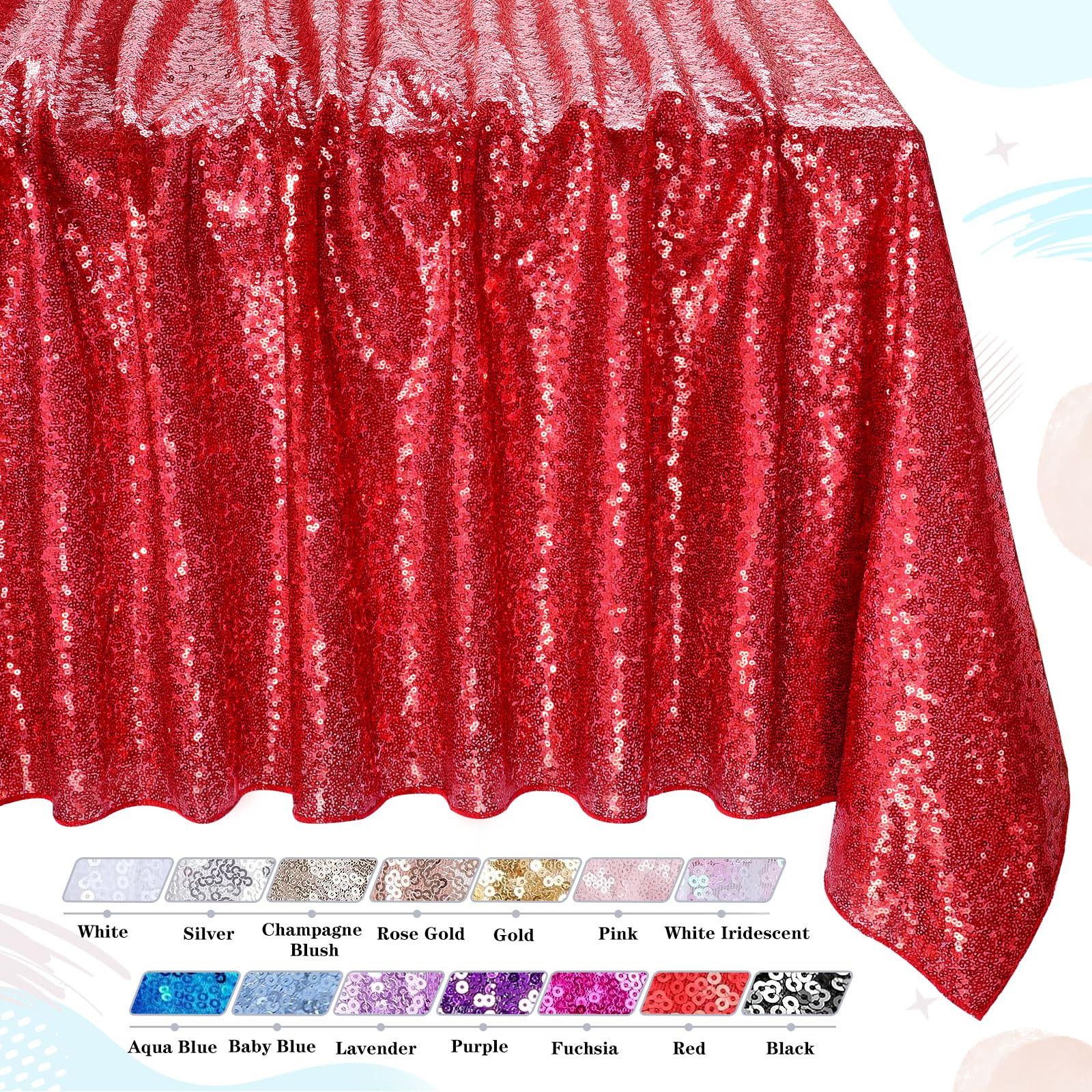 QueenDream Sparkly Sequin Tablecloth - Red Table Cloth 50x80 Inches Rectangle Table Overlay Fabric for Birthday Parties Baby Shower Decoration | Amazon (US)