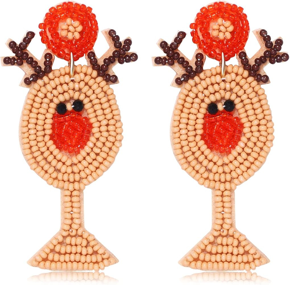 Christmas Earrings for Women Beaded Holiday Reindeer Snowman Sweater Earrings Handmade Red Truck ... | Amazon (US)