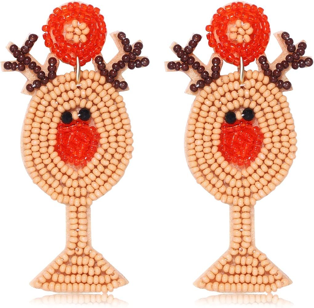 Christmas Earrings for Women Beaded Holiday Reindeer Snowman Sweater Earrings Handmade Red Truck ... | Amazon (US)
