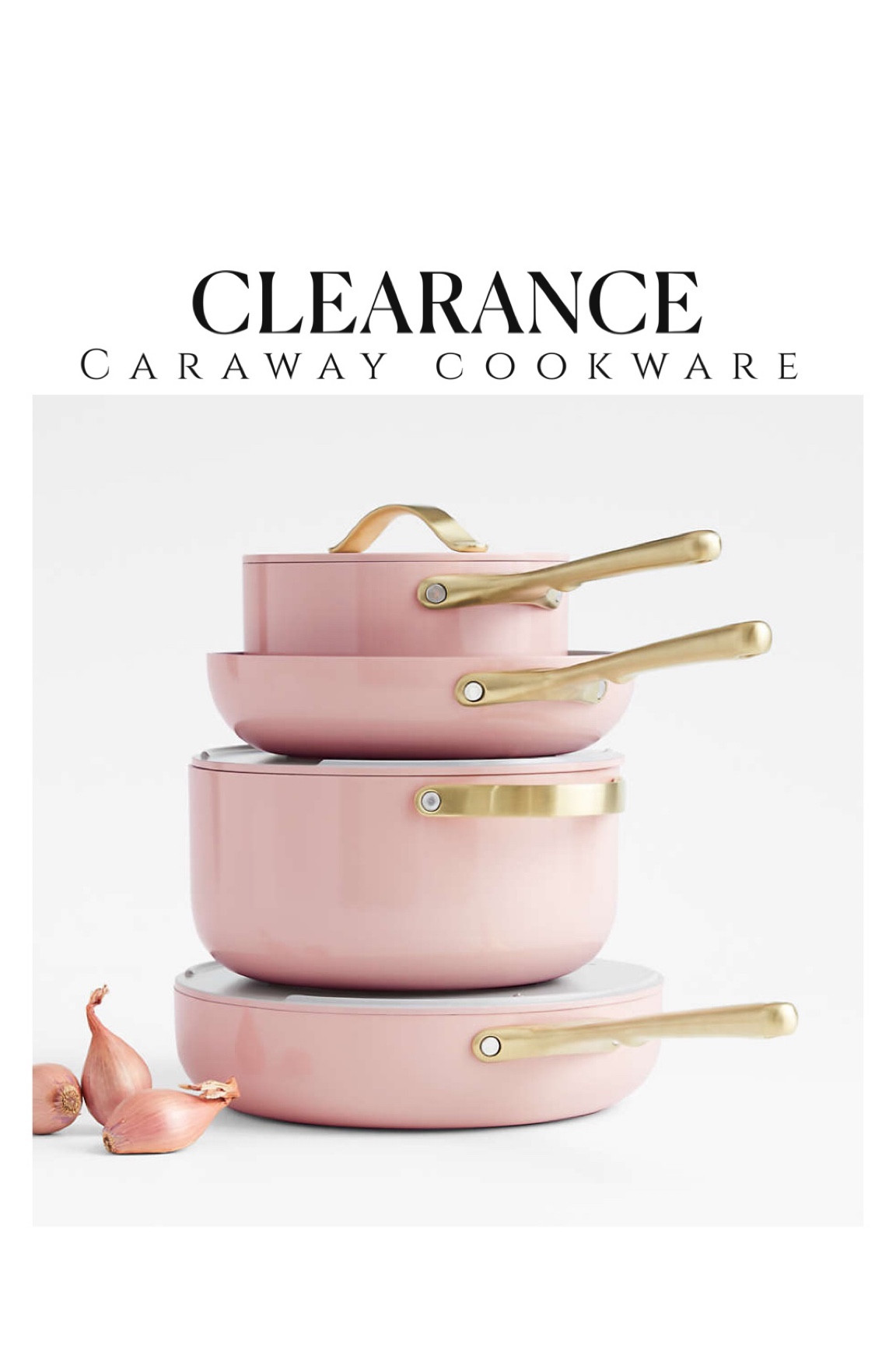 Caraway Home 7-Piece Rose Quartz Ceramic Non-Stick Cookware Set with Gold Hardware