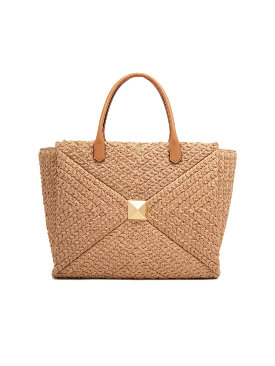 Large One Stud Raffia Double Handle Bag | Saks Fifth Avenue