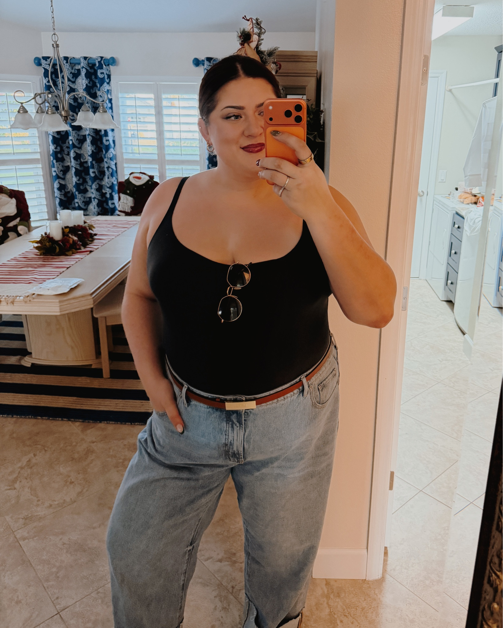 off to a neighborhood eggnog tasting happy hour! 💃 absolutely LOVINGGGGG these jeans 🫶🏻

#LTKPlusSize #LTKTravel #LTKSaleAlert