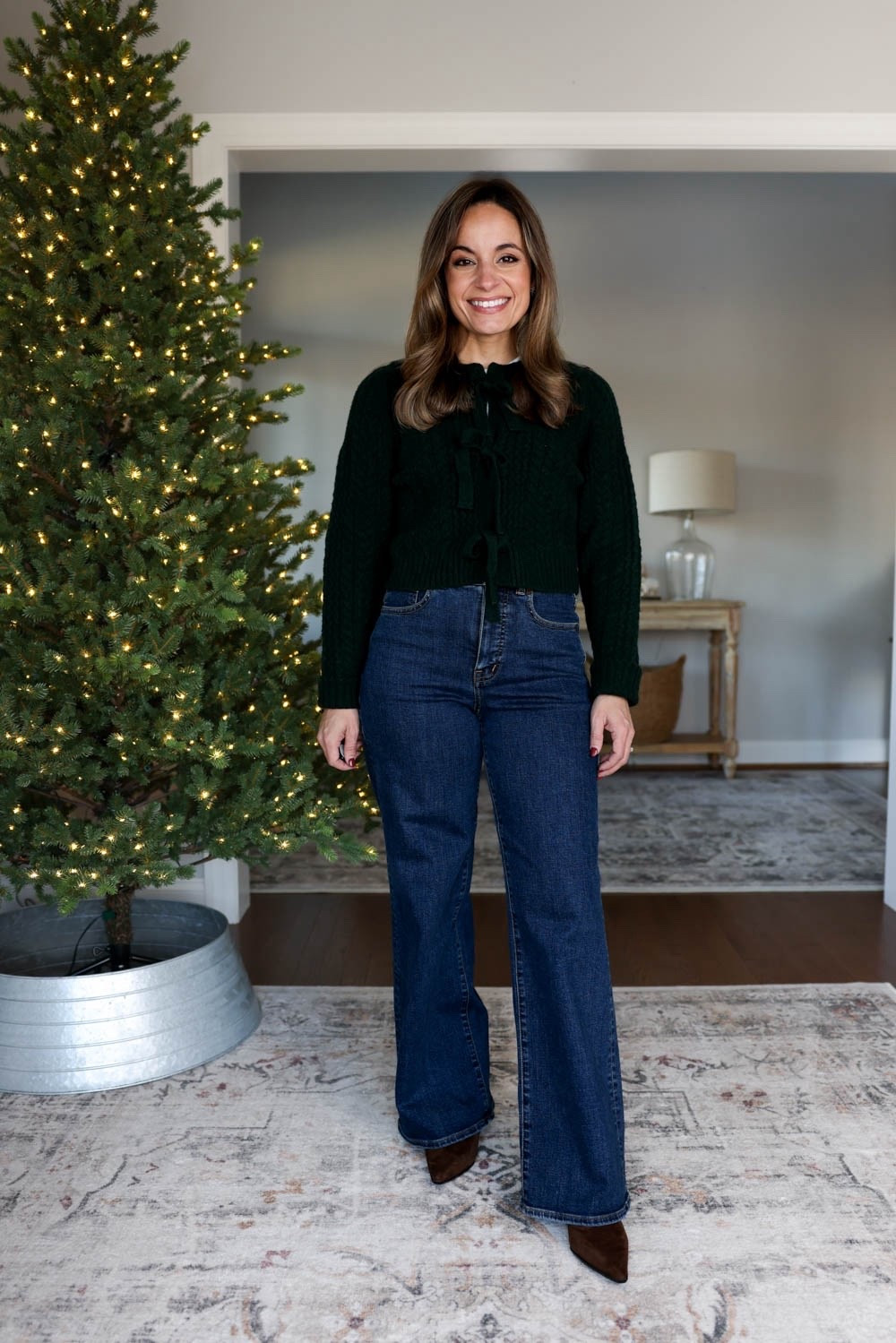 Six festive sweaters under $40! 

Green cardigan (target): small (picked small because it was all that was available at my store, I would choose xs) 
Jeans (Madewell): 24 standard (10 3/4” rise, 29” inseam) 
Boots (J.Crew): tts 


#LTKHoliday #LTKPetite