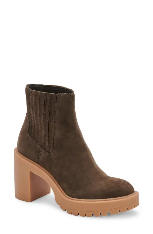 Dolce Vita Caster H2O Waterproof Block Heel Bootie in Olive Suede H2O at Nordstrom, Size 6 | Nordstrom