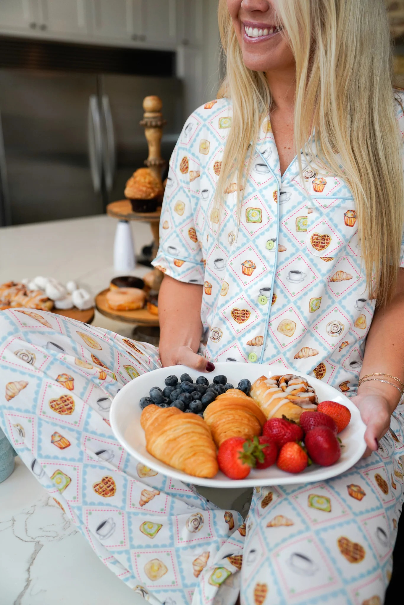 Blue Breakfast - Short Sleeve + Pant Pajama Set | KenzKustomz