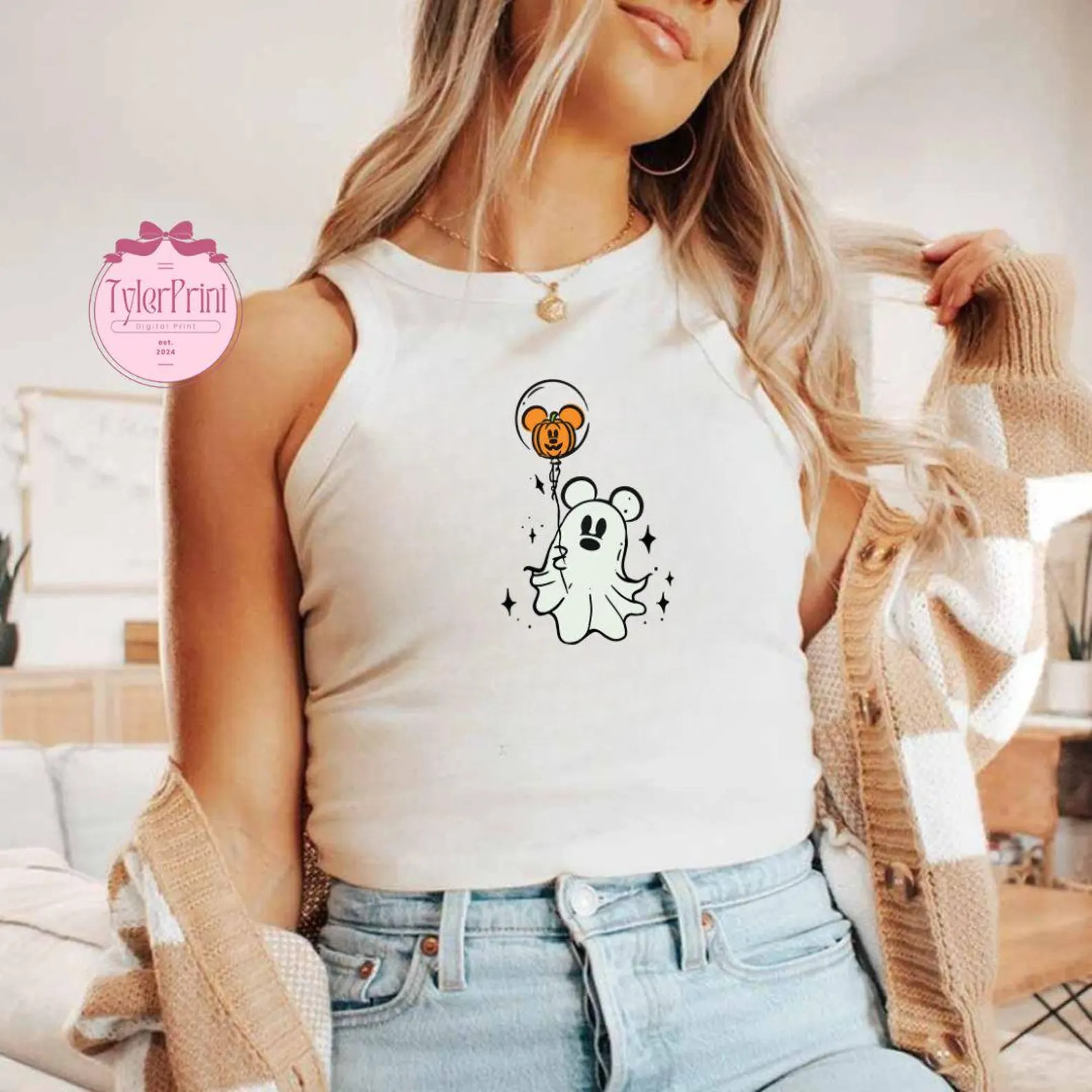 Retro Ghost Mickey Crop Tank, Disney Ghost Baby Tee, Mickey's Not So Scary Party Womens Tee, Mick... | Etsy (US)