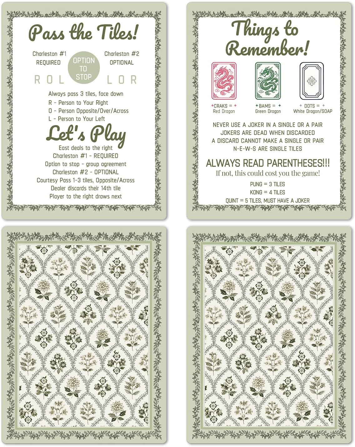 Saikociju Rustic Trellis Floral 4 Pcs Mahjong Tile Shuffler Cards 7x5in | Amazon (US)