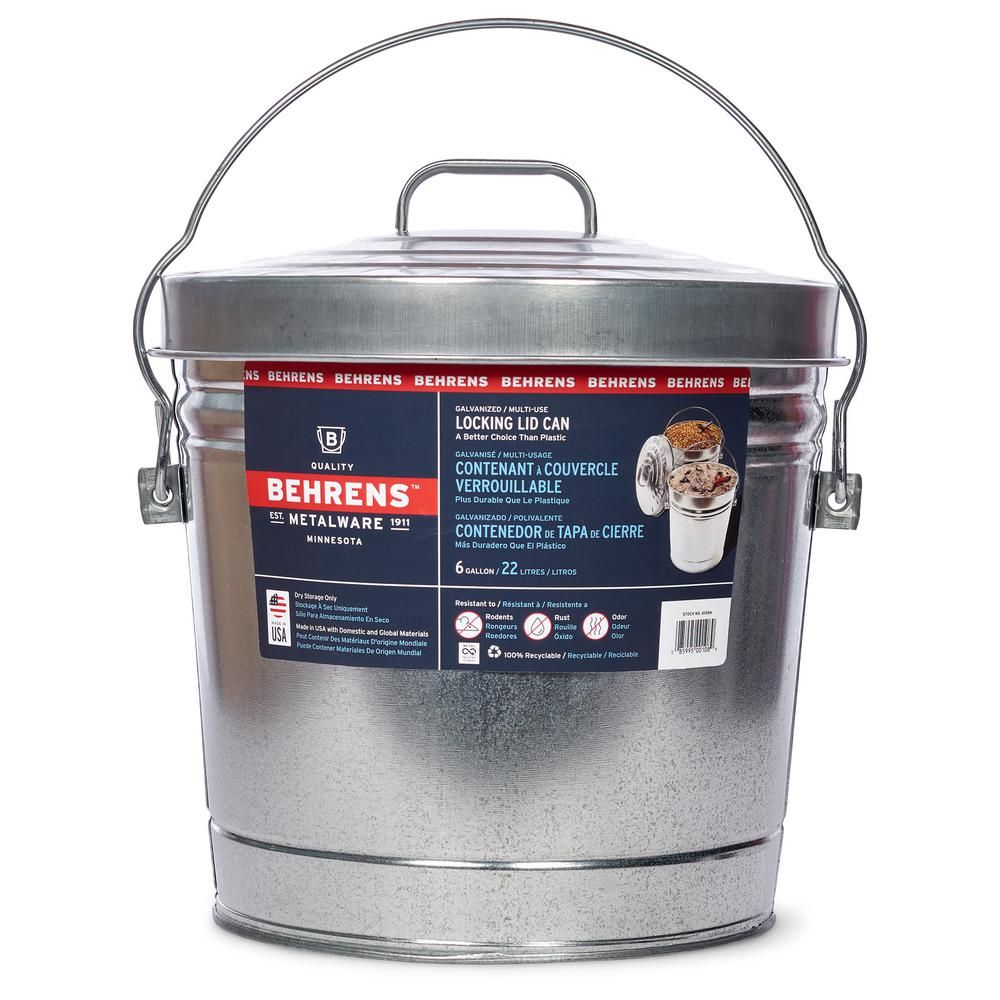 Behrens 6 Gal. Galvanized Steel Round Trash Can with Locking Lid-00108 - The Home Depot | The Home Depot