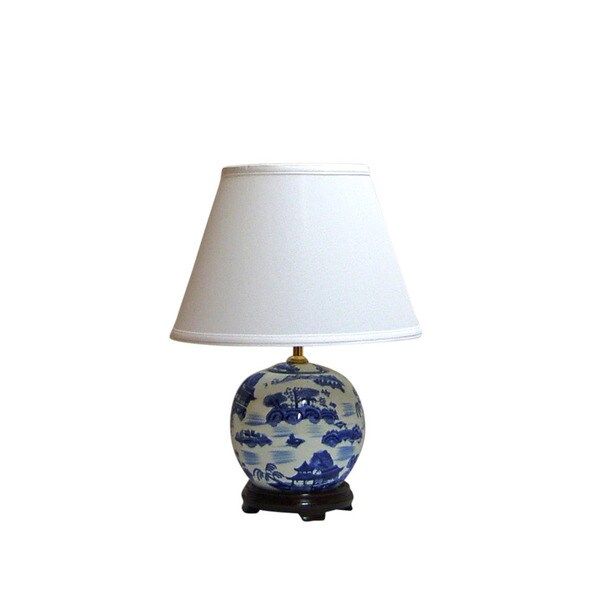 Crown Lighting Traditional 1-light Blue and White Canton Pagoda Round Table Lamp | Bed Bath & Beyond