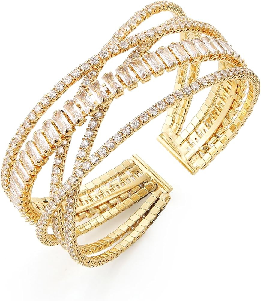 HZMAN Crystal Rhinestone Cuff Bracelet for Women Dainty MultiLayer Bracelet 5 Rows Layered Bracel... | Amazon (US)