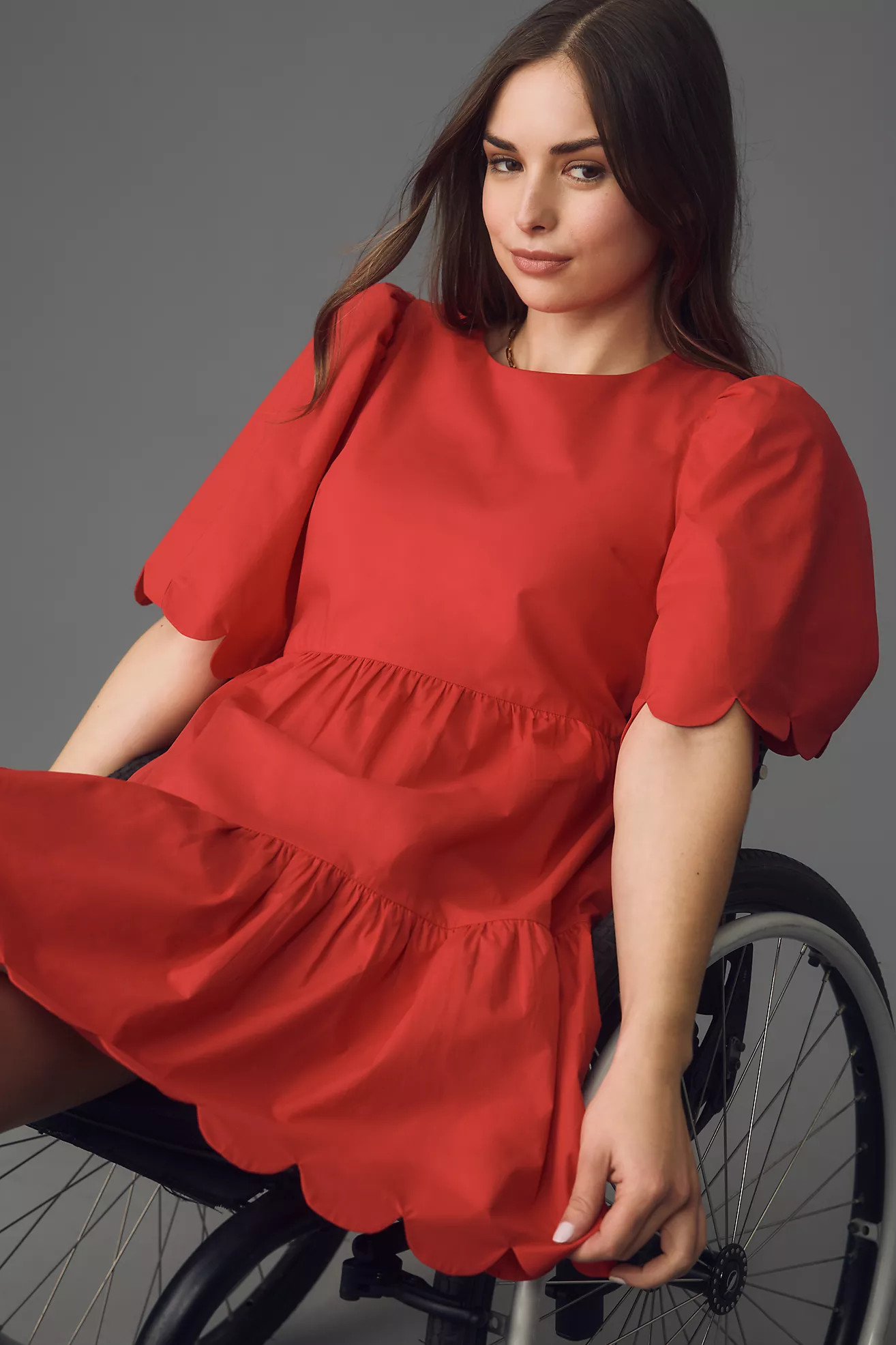 English Factory Short-Sleeve Crew-Neck Scallop Mini Dress | Anthropologie (US)