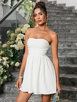 Summer Strapless Mini Dress Sleeveless Smocked Flowy A Line Beach Tube Top Dresses for Women 2025 | Amazon (US)