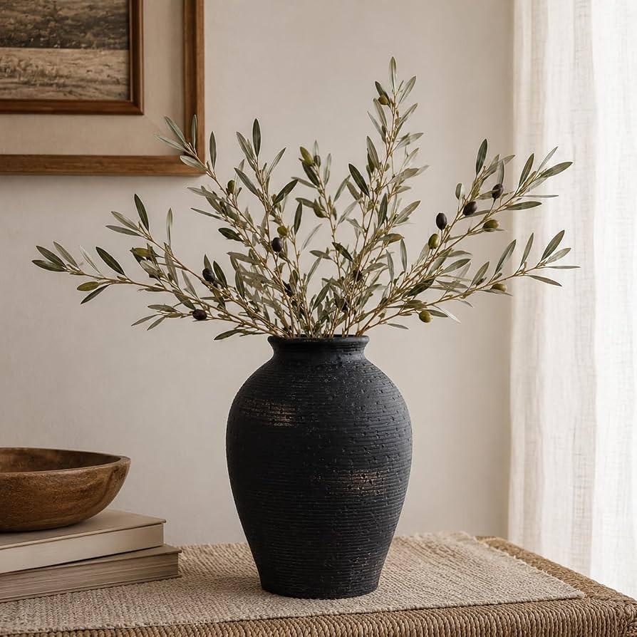 Black Ceramic Vase 9.6" Tall Rustic Farmhouse Vase for Home Decor | Amazon (US)