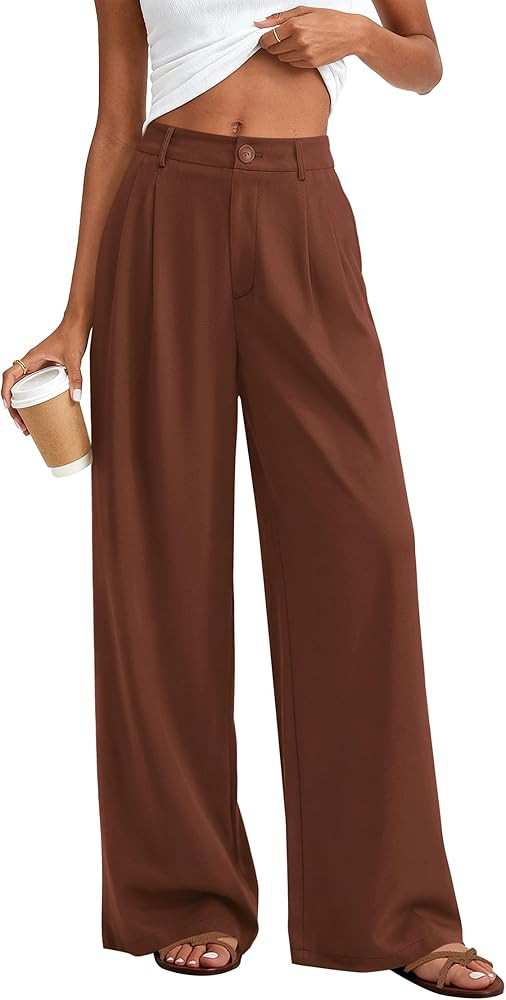 KIRUNDO Dress Pants Women 2026 Summer Palazzo Wide Leg Trousers Flowy High Waisted Business Casua... | Amazon (US)