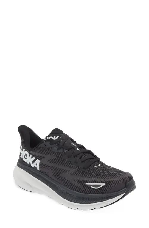 HOKA Clifton 9 Running Shoe in Black /White at Nordstrom, Size 10 | Nordstrom