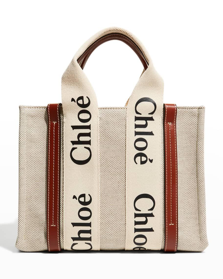 Chloe Woody Small Canvas Tote Crossbody Bag | Neiman Marcus