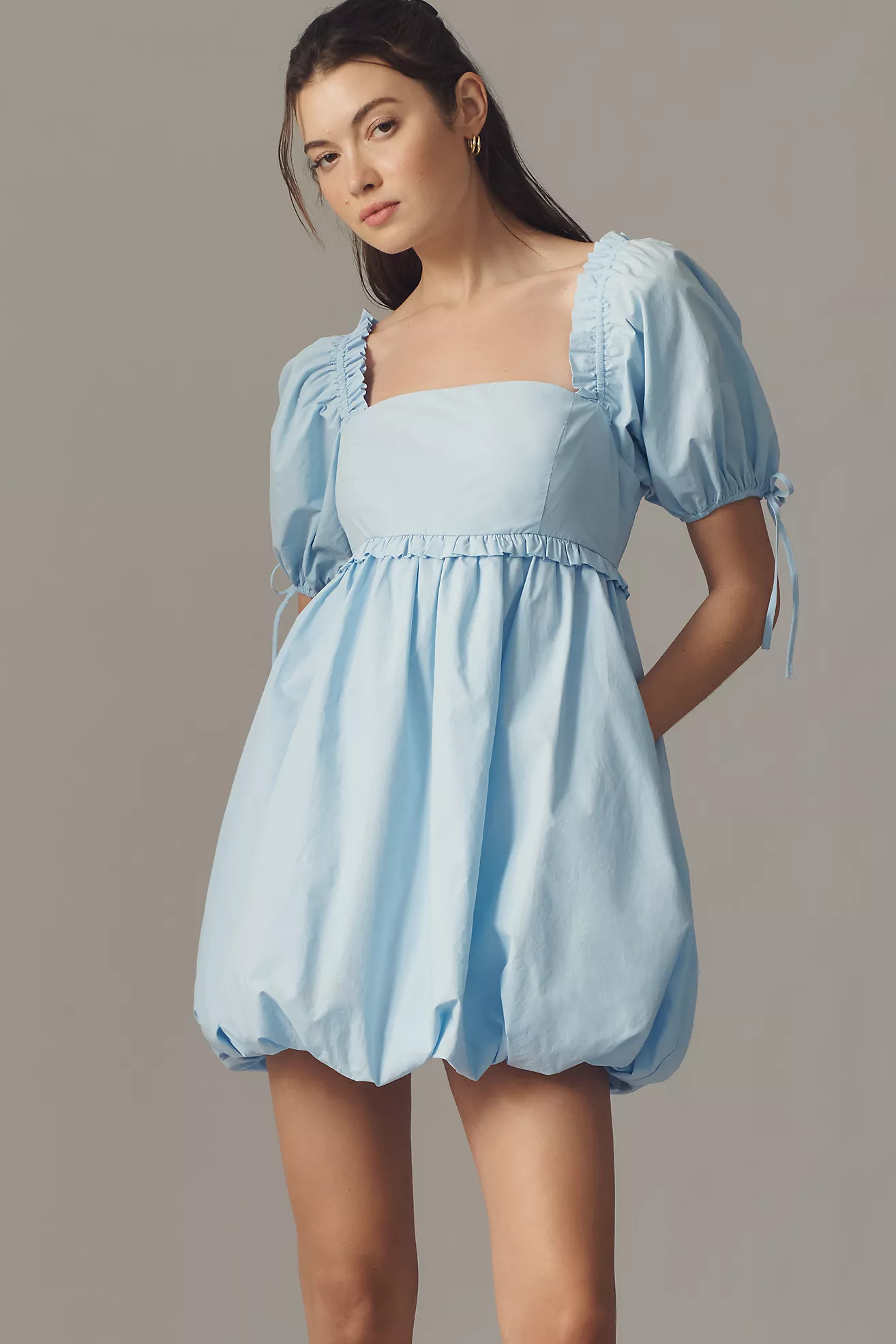 English Factory Puff-Sleeve Square-Neck Bubble Mini Dress | Anthropologie (US)