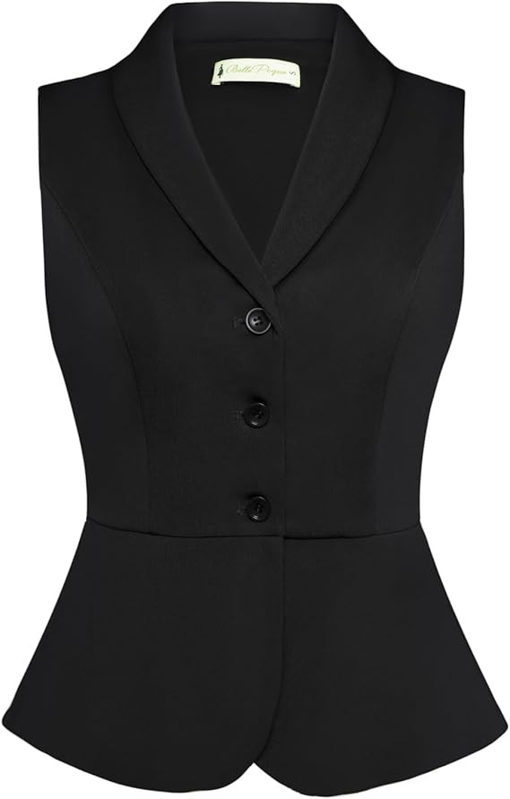 Belle Poque Women's Vintage Vest Top Lapel Collar Button Down Waistcoat V Neck Peplum Dressy Suit... | Amazon (US)