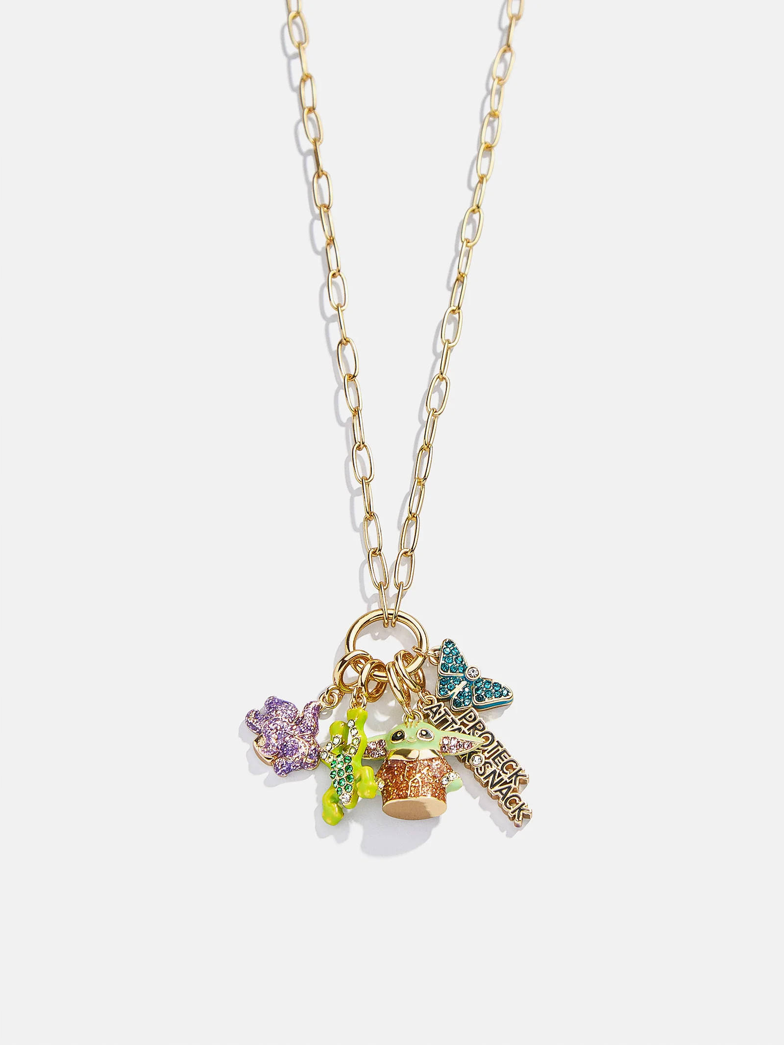 STAR WARS™ GROGU™ Cluster Charm Necklace - Gold/Green | BaubleBar (US)