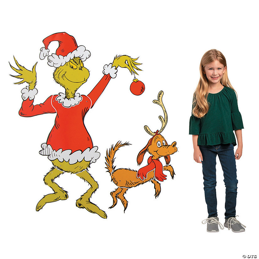 28 3/4" - 37 3/4" Jointed Dr. Seuss™ The Grinch & Max Cardstock Cutouts - 2 Pc. | Oriental Trading Company
