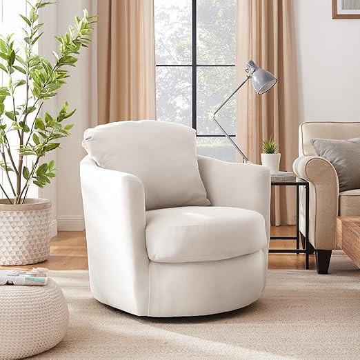 Volans Modern Swivel Living Room Chairs Barrel Chair Ivory Corduroy Upholstery Accent Sofa Chairs... | Amazon (US)