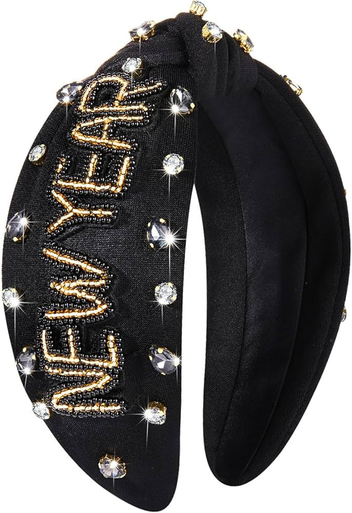 Happy New Year Headband for Women New Year’s Eve Accessories Gold Beaded NYE NEW YEAR Knotted H... | Amazon (US)