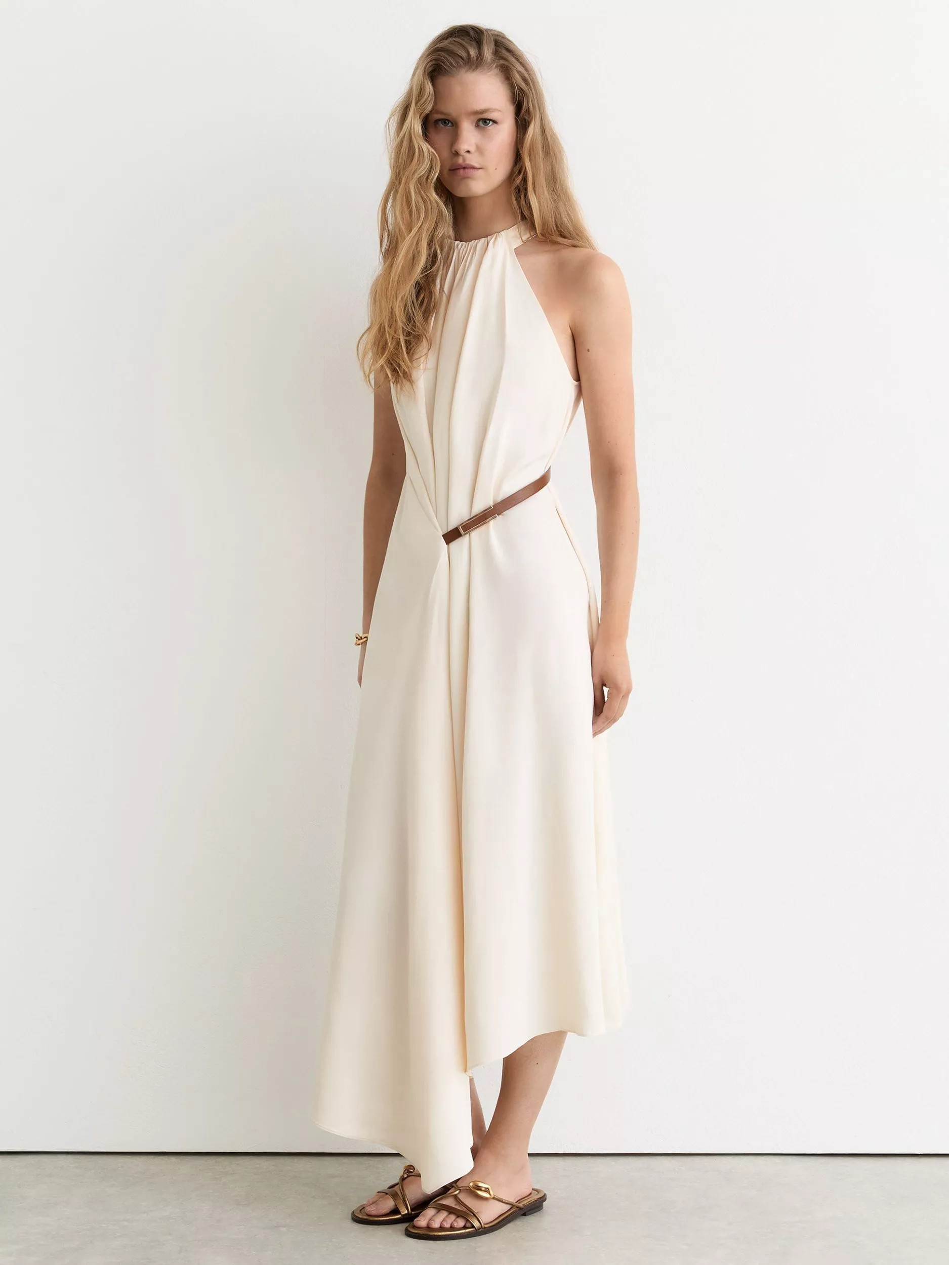 Reiss Evie Belt Detail Dress, Ivory | John Lewis (UK)