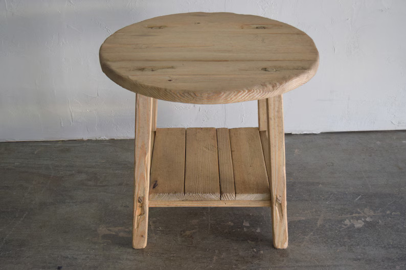Made To Order: Unique Round Antique Style Table With Shelf solid wood Circle | Etsy (US)