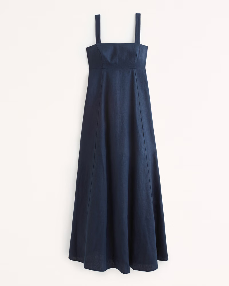 Abercrombie & Fitch Women's Premium Linen Bow Back Maxi Dress in Navy - Size XL | Abercrombie & Fitch (US)