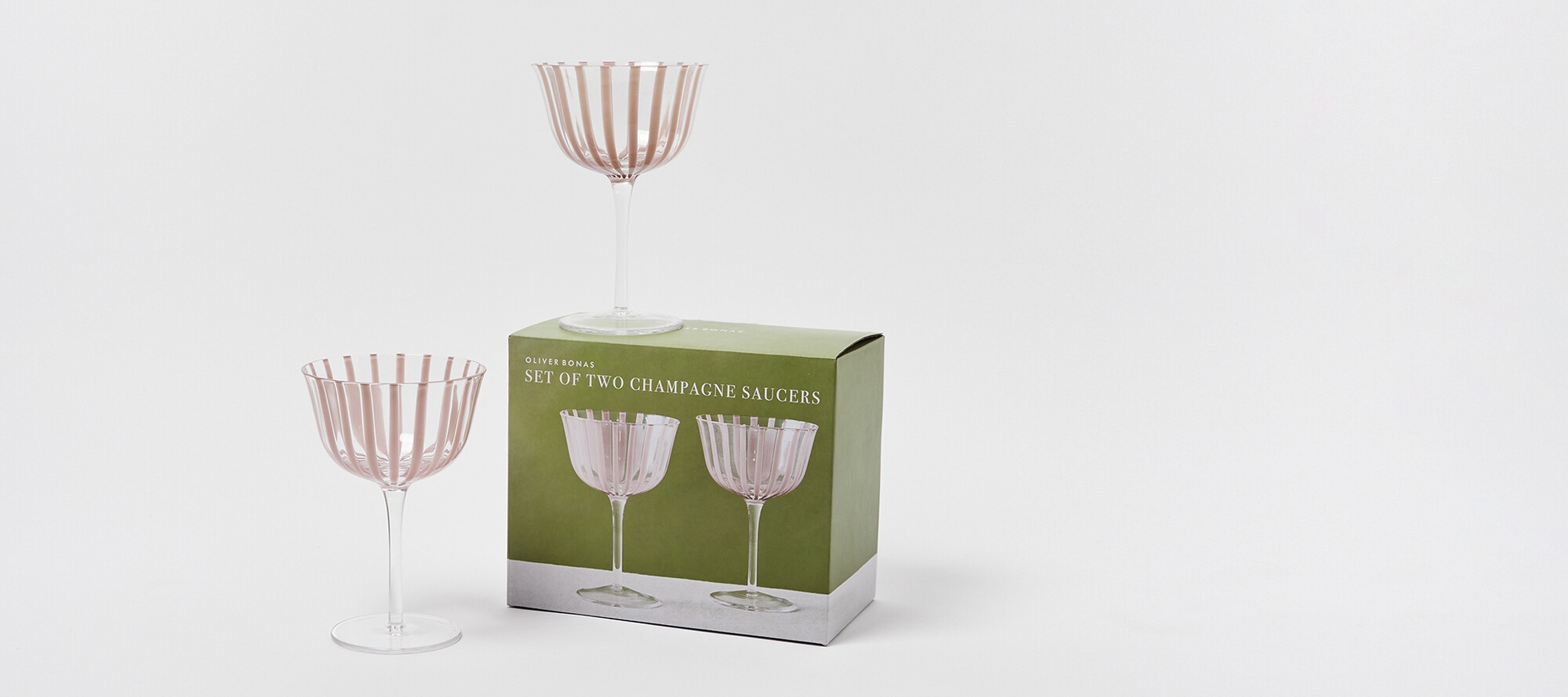Vita Pink Glass Champagne Saucers Set of Two | Oliver Bonas | Oliver Bonas (Global)