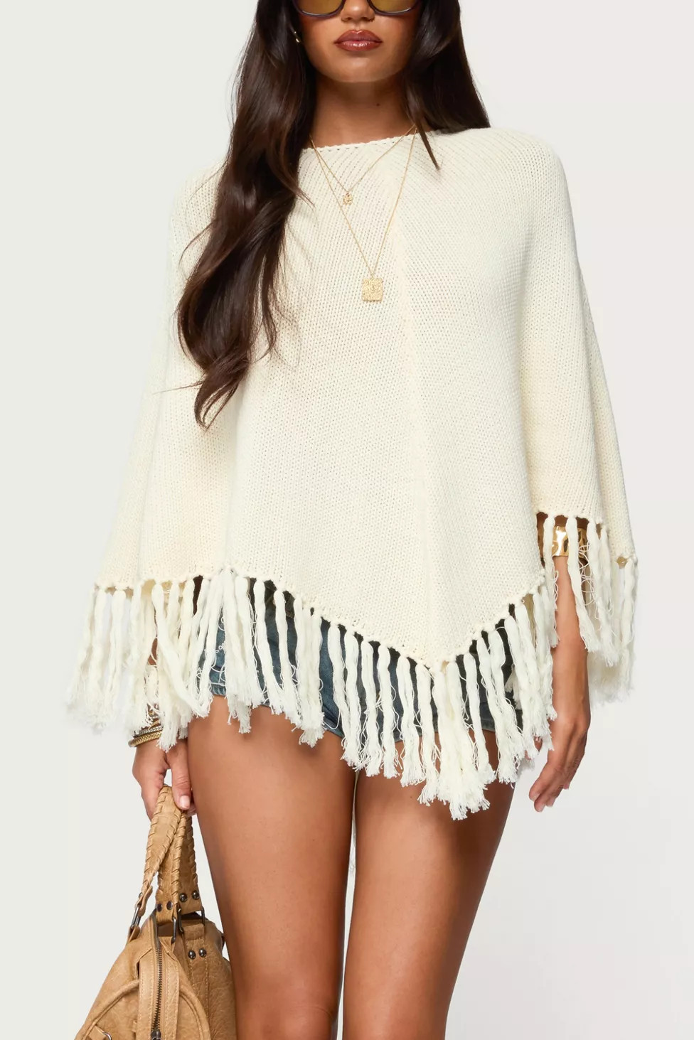 Edikted Kamila Fringe Knit Poncho | Urban Outfitters (US and RoW)