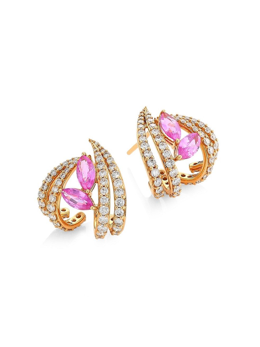 Botanica 18K Rose Gold, Diamond & Pink Sapphire Stud Earrings | Saks Fifth Avenue